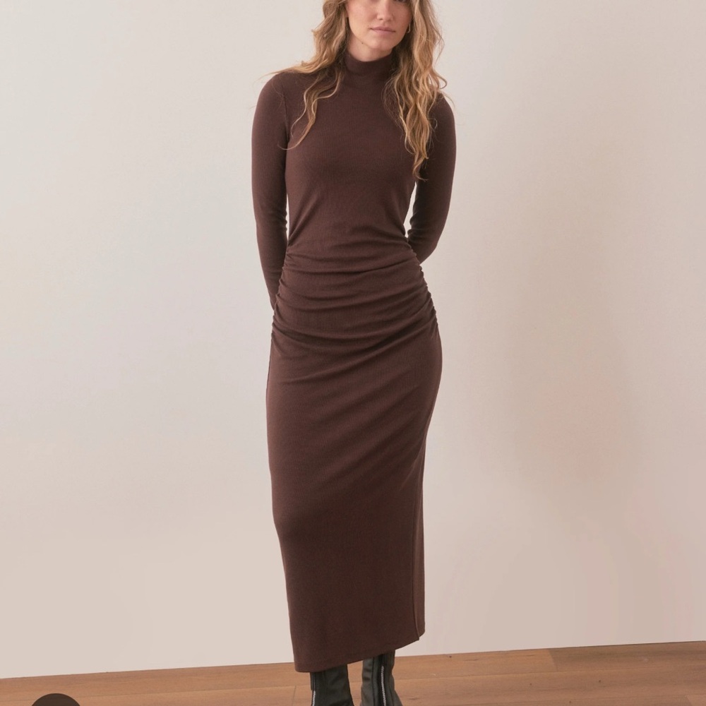 Marine Layer Brown Maxi Bodycon Dress with Long Sleeves and Turtleneck